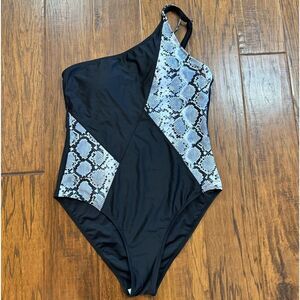 Eomenie One Shoulder‎ SwimSuit Color Block High Cut Slimming- size L